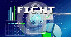 Image of fight text over data processing on dark background