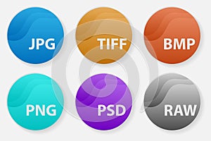 Image file types formats labels icon set.