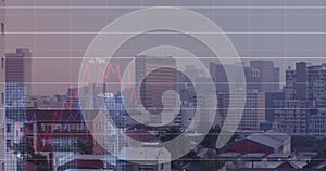 Image of finacial data processing over cityscape photo