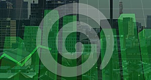 Image of finacial data processing over cityscape photo