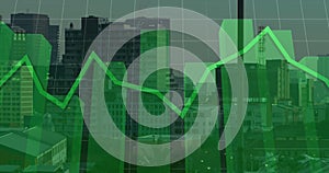 Image of finacial data processing over cityscape photo