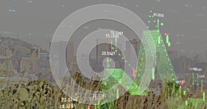 Image of finacial data processing over cityscape photo