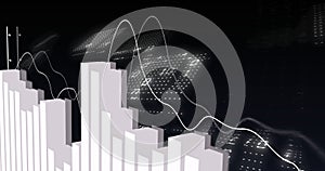 Image of financial data processing and binary coding over black background