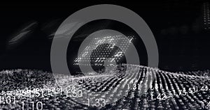 Image of financial data processing and binary coding over black background