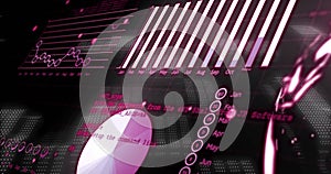 Image of financial data processing and binary coding over black background