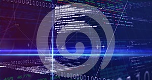 Image of financial data processing an binary coding over grid