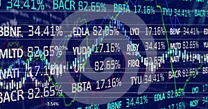 Image of financial data processing on black background