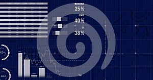 Image of financial data processing on blue background
