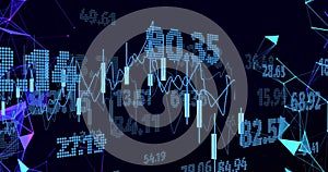 Image of financial data processing with numbers over black background