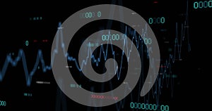 Image of financial data processing with numbers over black background