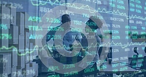 Image of financial data processing over business people