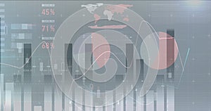 Image of financial data processing over businessman grey background