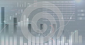 Image of financial data processing over businessman grey background