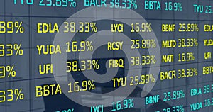 Image of financial data processing over computer on desk at empty office