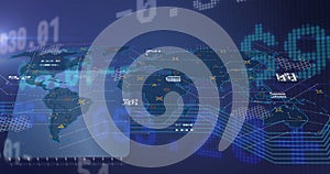 Image of financial data processing over dark background