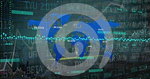 Image of financial data processing over dark background