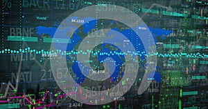 Image of financial data processing over dark background