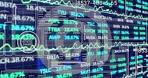 Image of financial data processing over dark background