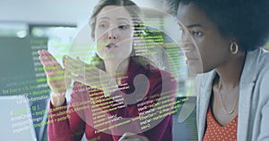 Image of financial data processing over diverse business people in office