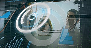 Image of financial data processing over diverse it engineers by computer servers