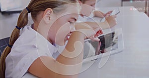 Image of financial data processing over diverse group of diverse pupils