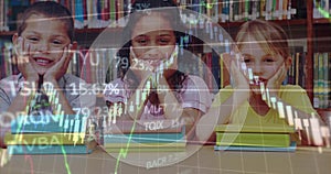 Image of financial data processing over diverse group of pupils