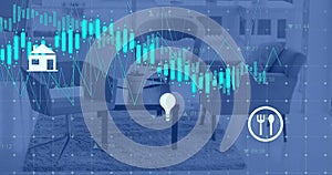 Image of financial data processing over empty office