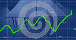 Image of financial data processing over empty office