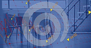 Image of financial data processing over empty office