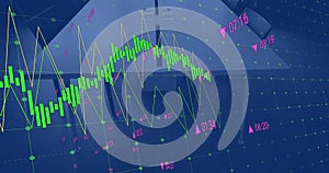 Image of financial data processing over empty office