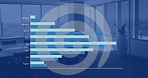 Image of financial data processing over empty office