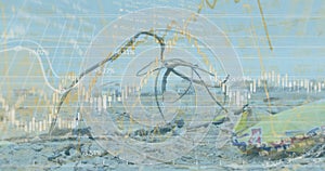 Image of financial data processing over a garbage dump photo