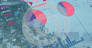 Image of financial data processing over a garbage dump photo