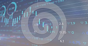 Image of financial data processing over globe with connections