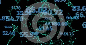 Image of financial data processing over globe with connections