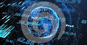 Image of financial data processing over globe with connections