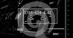 Image of financial data processing over globe and world map