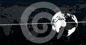 Image of financial data processing over globe and world map