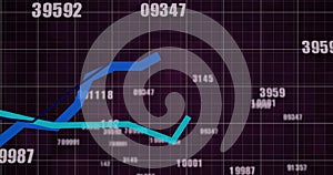 Image of financial data processing over grid on black background