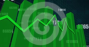 Image of financial data processing over grid on black background