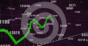 Image of financial data processing over grid on black background