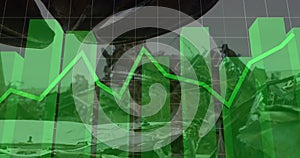 Image of financial data processing over junkyard