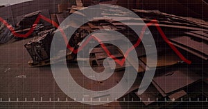 Image of financial data processing over junkyard