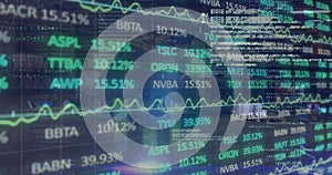 Image of financial data processing over junkyard