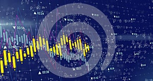 Image of financial data processing over mathematical equations on black background