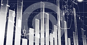 Image of financial data processing over mathematical equations on black background