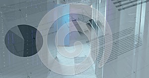 Image of financial data processing over server room