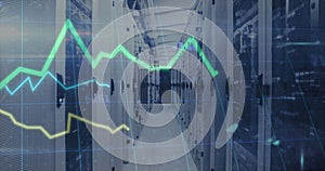 Image of financial data processing over server room