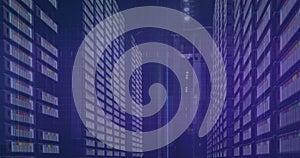 Image of financial data processing over server room