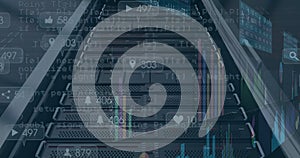 Image of financial data processing over server room